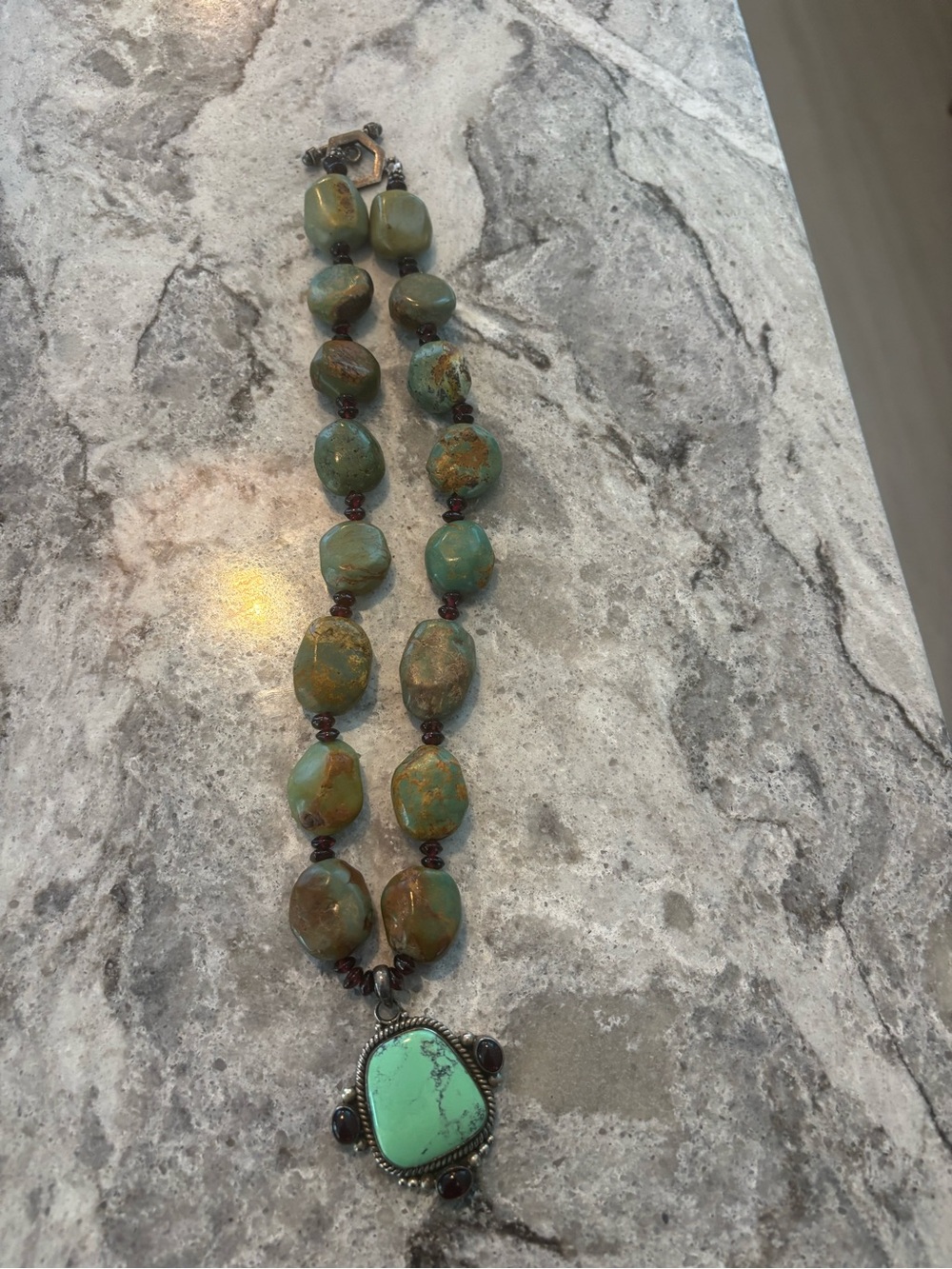 Tibetan Turquoise Pendant Necklace with Stone Beads and real silver - Picture 2 of 7